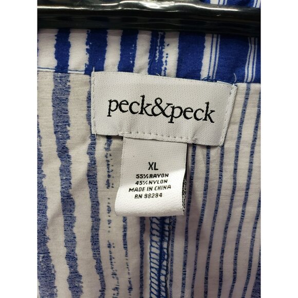 Peck & Peck Womens Blue & White Striped Button-Up Shirt XL Rayon Nylon Pocket - Picture 3 of 7